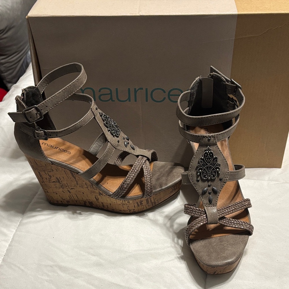Maurices Taupe Embellished Wedge Sandals